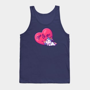 Cute Unicorn With Love Heart Cartoon Tank Top